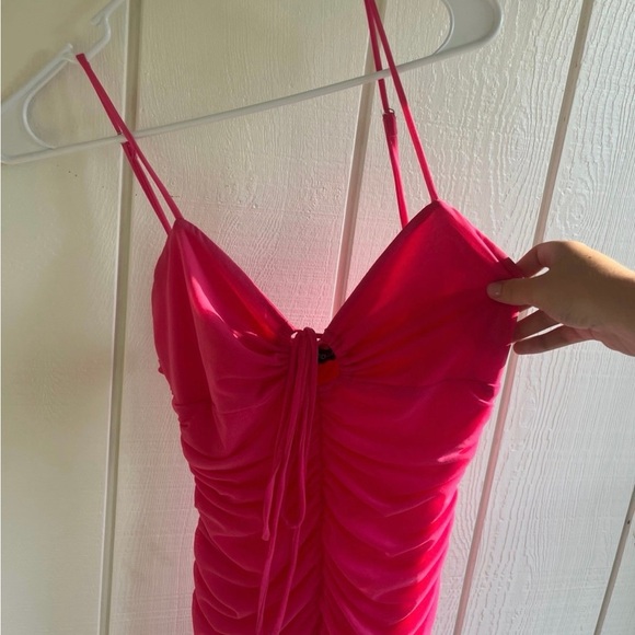 Cotton Candy Hot Pink Ruched Mini Dress - Picture 4 of 5